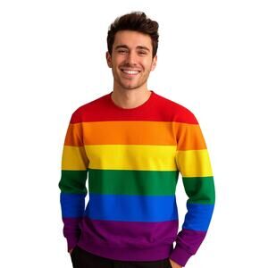 Get On Fleek Rainbow Striped Crew Neck Long Sleeve Shirt Pride USA MEDIUM